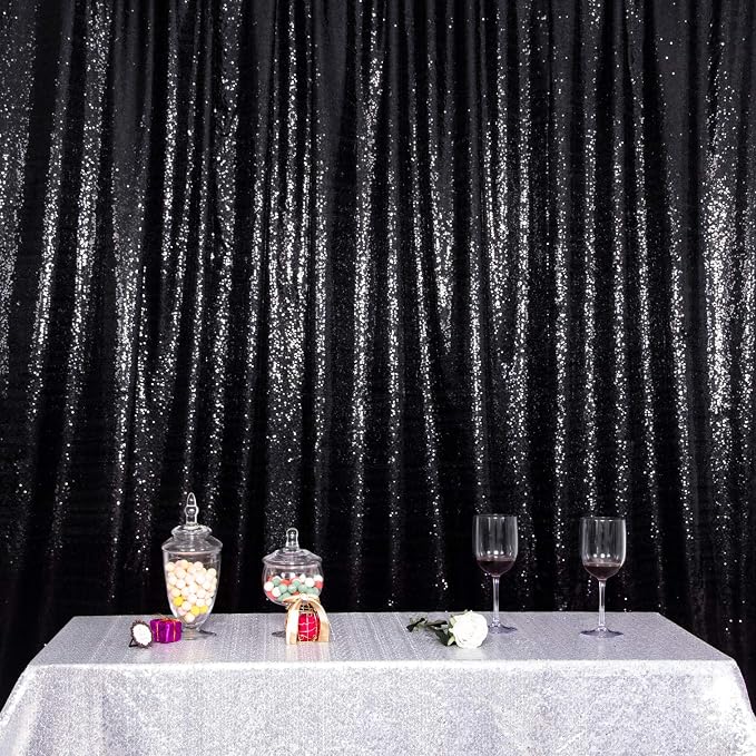Juya Delight Black Sequin Backdrop, 10FTx10FT NO See-Through Photobooth Backdrop Curtains for Birthday, Party, Wedding Decoration