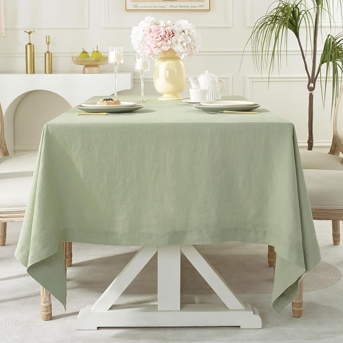 Linen World 100% French Linen Tablecloth Green, 90" x 60" | Washable, Rectangular, For Dining, Outdoor, Weddings, Restaurants, Decorative Thanksgiving Christmas