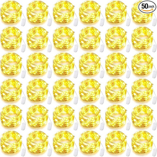 Riakrum 50 Pack 10 ft 30 LED Fairy Lights Battery Operated, Christmas Tiny String Lights Bulk Starry Light Waterproof for Mason Jars Wedding Party Christmas Centerpiece Table Decor, Warm White