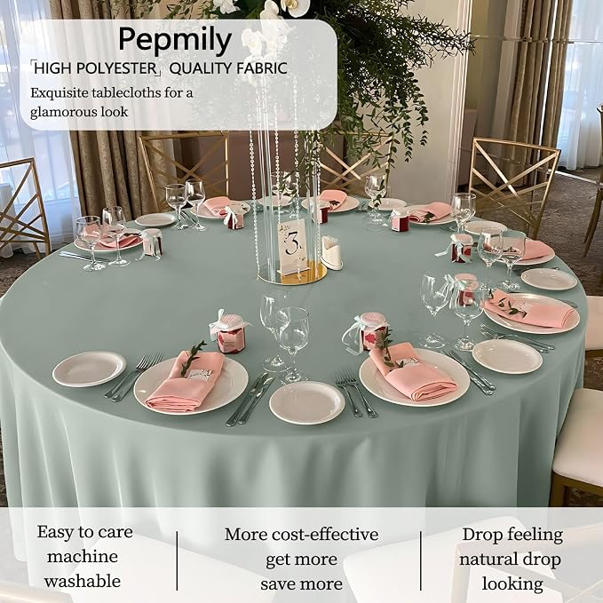 8 Pack Sage Green Round Tablecloth 90 Inch Round Table Cloth, Wrinkle Resistant and Washable Tablecloth Polyester Fabric Table Cloth Round Cover for Dining Wedding Banquet Party