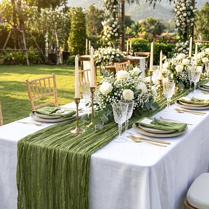 3 Pack Olive Green Cheesecloth Table Runner 120 Inch 10FT Cheese Cloth Runners for Spring Holiday, Baby Shower, Jungle Theme Party