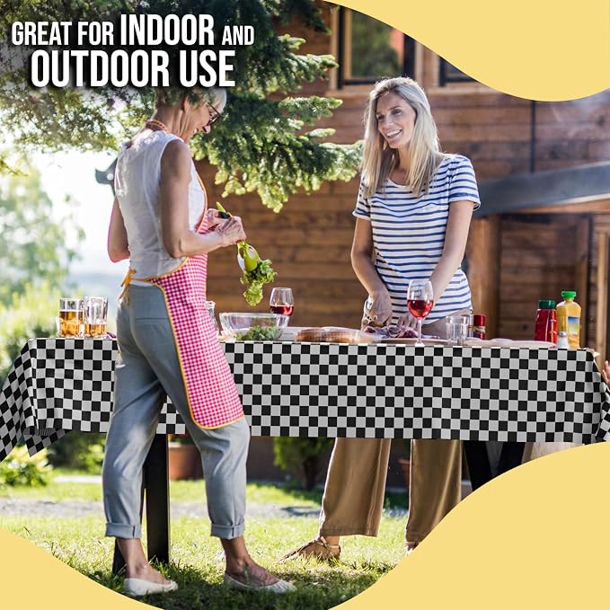 Party Solids 66% Thicker Black White Checkered Plastic Table Cover Roll 40" X 300' Table Cloth Plastic Cover Roll Quality Thick Banquet Rolls Disposable Tablecloth Rolls Strong American Based Company