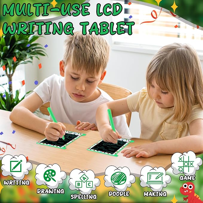 Nezyo 12 Pack Dinosaur Party Favors Mini LCD Writing Tablet for Kids 4.6 Inch Doodle Board Drawing Tablet Erasable Reusable Electronic Drawing Pads for Dinosaur Party Decor Birthday Supplies
