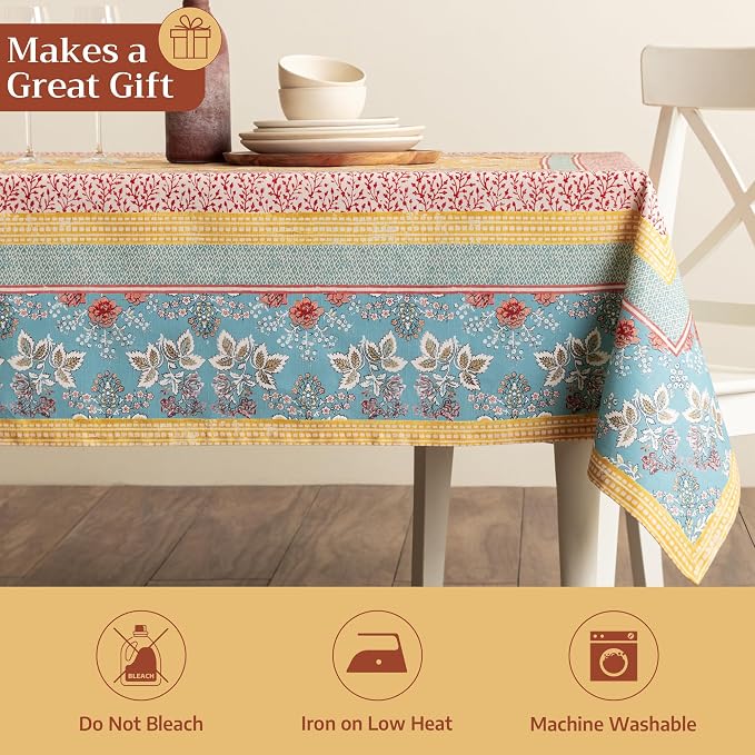 Maison d' Hermine Table Cloth Rectangle Table 100% Cotton 60 x 90 Inches Tablecloth Reusable Decorative for Dining Kitchen Room Farmhouse Party Home Hotel Restaurant Spring Summer - Marquise