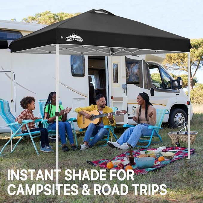 EAGLE PEAK Pop Up Canopy Tent with Wheeled Carry Bag, 8 Stakes, 4 Ropes, Easy Set Up Tent Canopy, 8x8 ft, Black