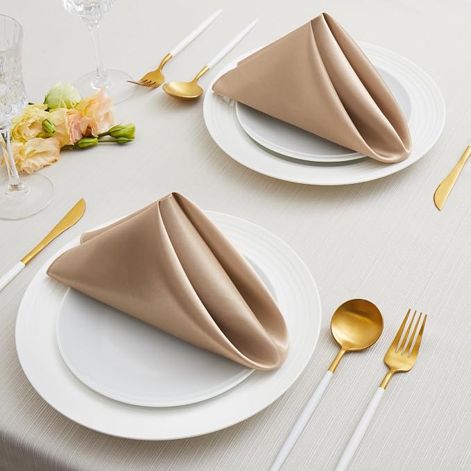 24 Pack Square Satin Dinner Napkins, 17x17 Inches Silky Soft Smooth Table Cloth Napkins for Restaurant Weddings Banquet Party Decoration, Taupe