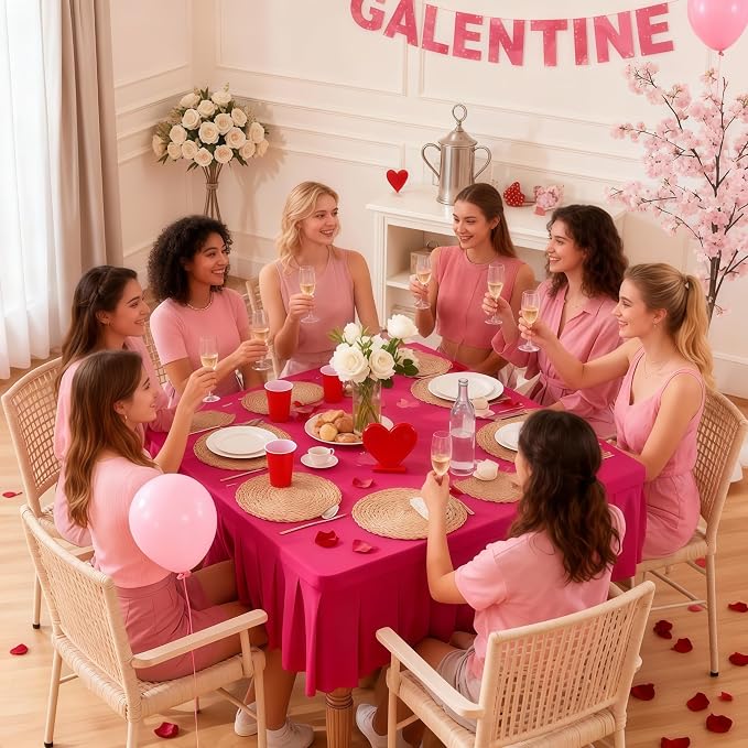 Wish Care Hot Pink Spandex Tablecloths for 34x34 Inch Square Tables, Stretch Fitted Table Clothes with Pleated Ruffle Skirt for 34” Table, Wrinkle Free and Elastic, for Party Kitchen Home Dining