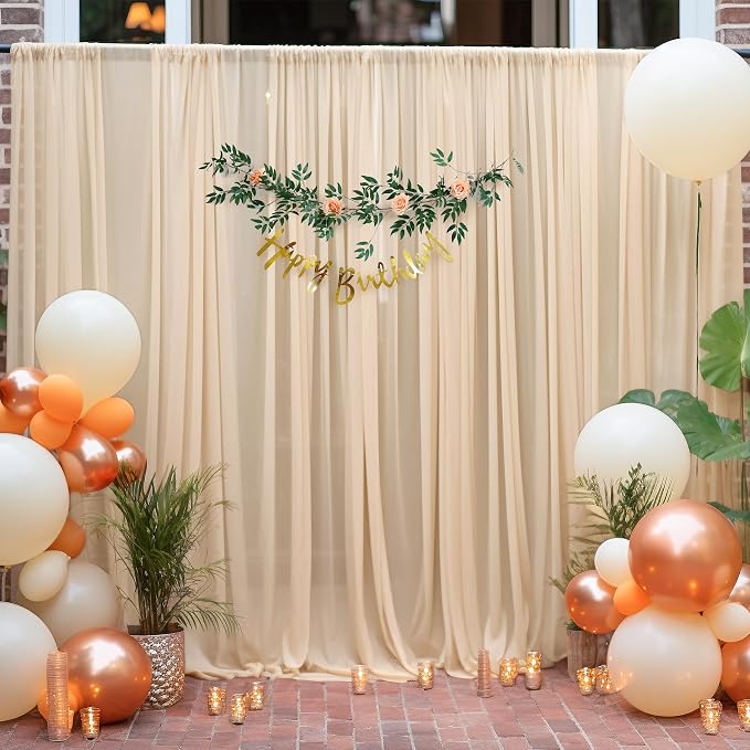 10x10ft Champagne Tulle Backdrop Curtain for Parites, Semi-Sheer Backdrop Curtains for Wedding Baby Shower Birthday Party Photo Shoot Decorations