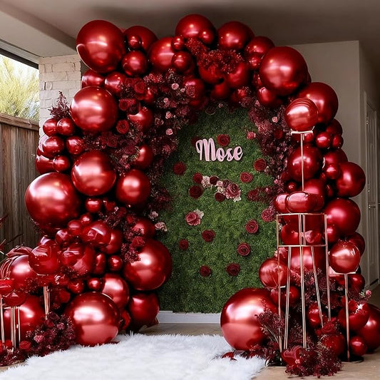 Burgundy Balloons Double Stuffed Wine Red Rose Red Balloon Arch Kit Maroon Garland Different Size For Wedding Birthday Baby Shower Anniversary Wine Party Decorations