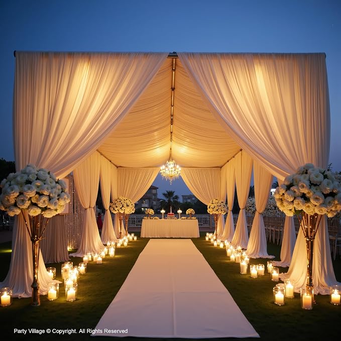 40ft×12ft White Backdrop Curtain for Wedding Parties, 8 Panels Wrinkle Free Polyester Photo Backdrop Drapes Back Drop Cloth for Independence Day Birthday Photography Background