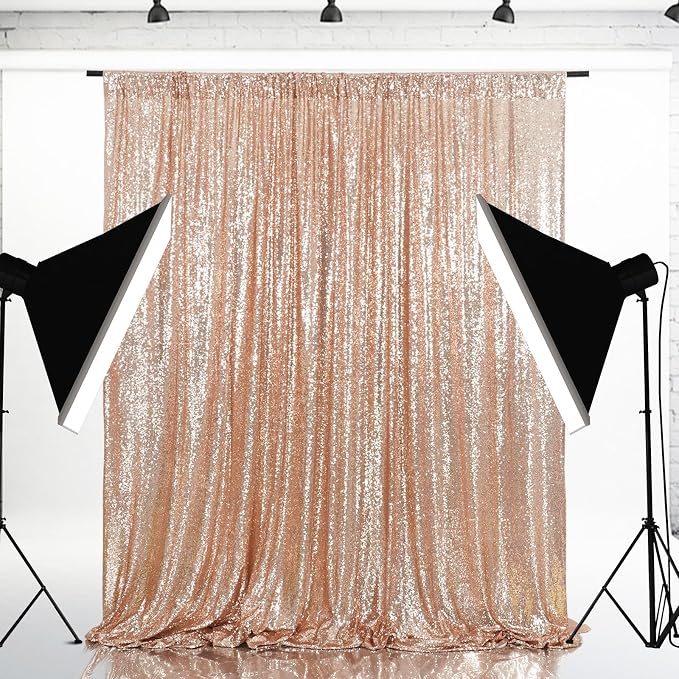 Eternal Beauty Rose Gold Sequin Backdrop, 7x7 Ft Glitter Background Curtains for Mother's Day Shimmer Photography Party Wedding Birthday Back Drop Decor
