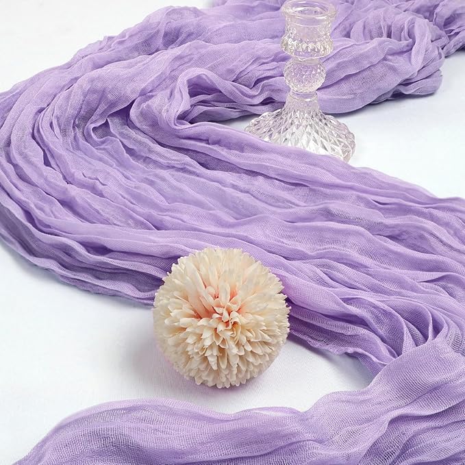 12 Pack 10FT Lavender Purple Cheesecloth Table Runner 120 Inch Gauze Rustic Boho Spring Cheese Cloth Table Runner Sheer Fabric Decorations for Holiday Party Wedding Banquet Bridal Baby Shower Décor