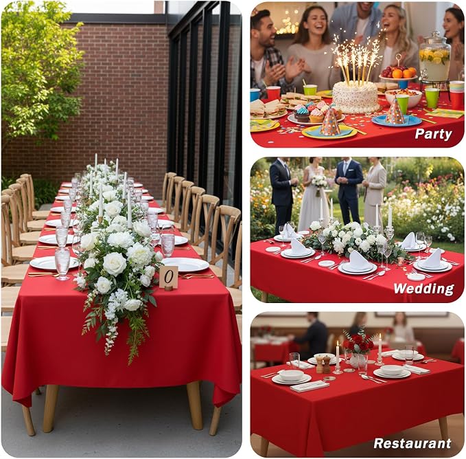 Fixwal 3 Pack Red 60 x 102 Inch Rectangle Tablecloths, Reusable Heavy Duty Washable Polyester Table Covers for 6 Ft Tables, Party, Birthday, Christmas, Anniversary, Outdoor, Camping
