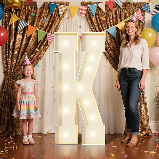 4FT Marquee Letters K Sign,Large Light Up Numbers Party Decoration - Hook and Loop Fastener,No Tools Easy Setup, Corrugated Plastic for Birthdays Weddings Baby Anniversaries(Letters K)