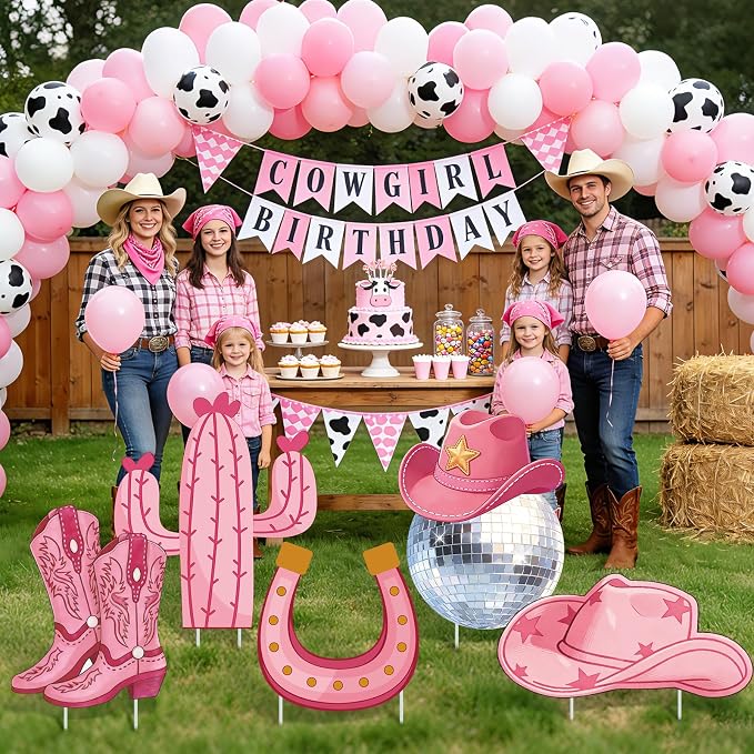 5 Pcs Large Disco Cowgirl Cardboard Cutouts, Pink Western Cowgirl Stand up Party Yard Signs Decoration for Last Disco Coquette Bachelorette Rodeo Birthday Party Supplies Photo Booth Props