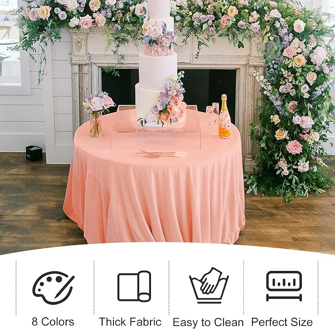 4 Pack 90 Inch Round Tablecloth Polyester Washable Table Covers for Wedding Dining Table Buffet Parties Banquet Decor（Peach Coral）