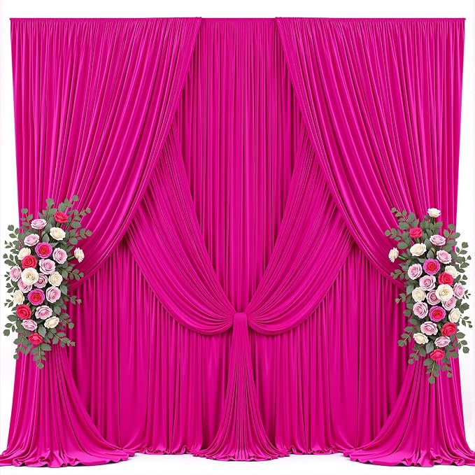 20x10ft Hot Pink Photo Backdrop Curtains for Parties Fuchsia Wrinkle Free Polyester Photoshoot Curtains Drapes Backdrop for Birthday Baby Shower Graduation Photography Background 4 Panels 5x10FT