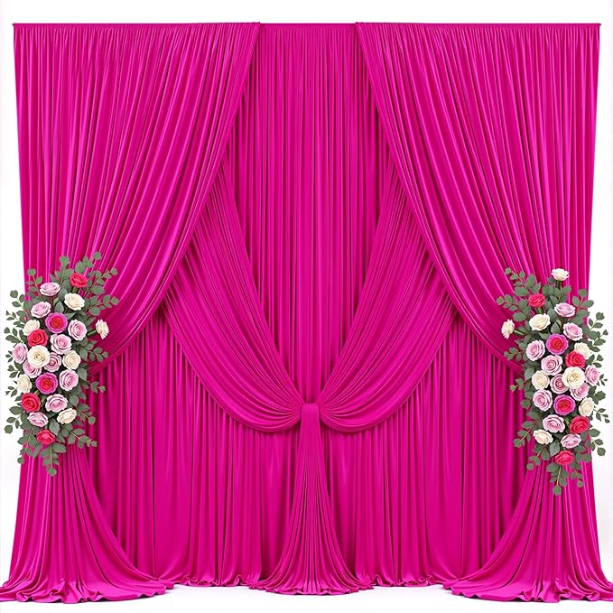 30x10ft Hot Pink Photo Backdrop Curtains for Parties Fuchsia Wrinkle Free Polyester Photoshoot Curtains Drapes Backdrop for Birthday Baby Shower Graduation Photography Background 6 Panels 5x10FT