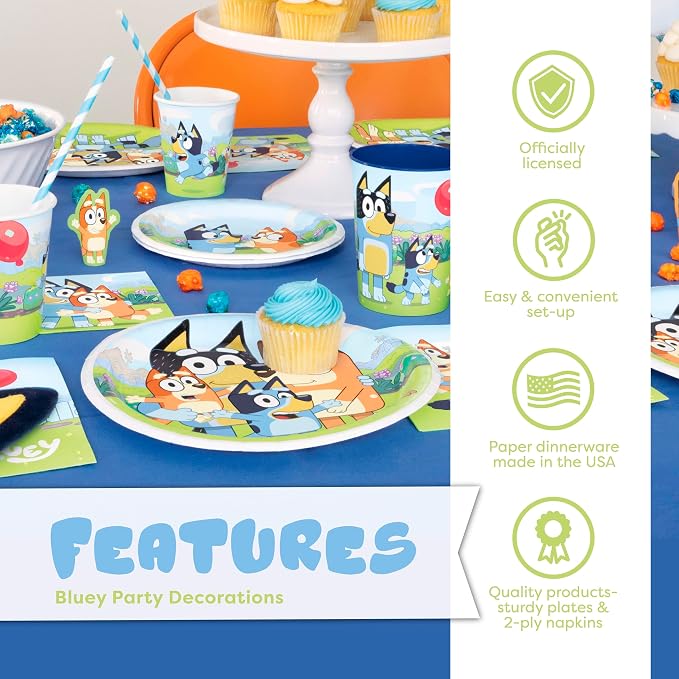 Bluey Birthday Decorations and Party Supplies | Serves 16 Guests | Bluey Party Decorations | Banner, Tablecloth, Balloons, Plates and Napkins, Sticker | Officially Licensed