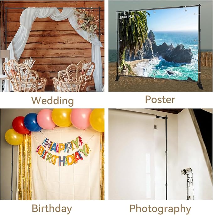 WEWLINE 10×8 ft Adjustable Backdrop Banner Stand, Metal Photo Backdrop Stand, Heavy Duty Step and Repeat Background Stand for Wedding, Party, Decoration and Trade Show