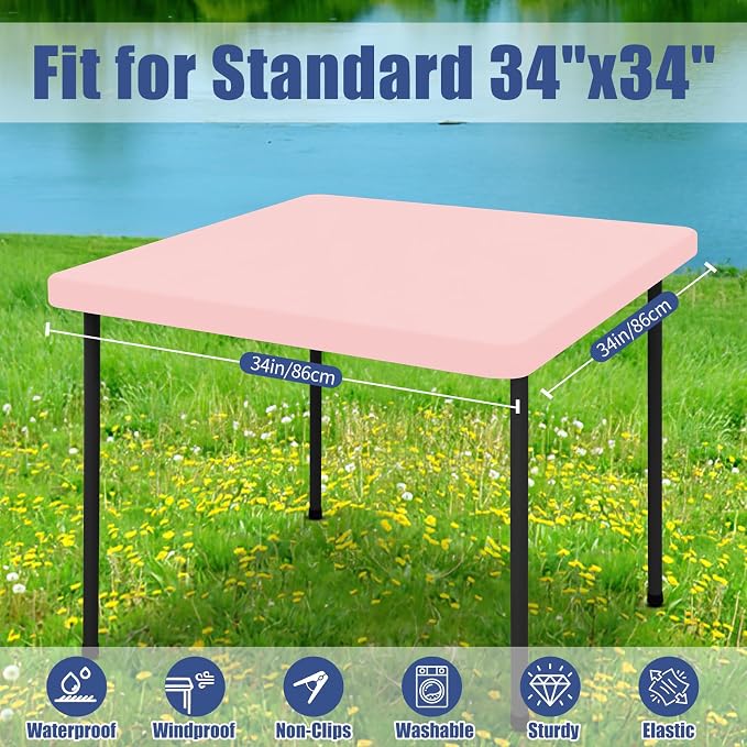 Moosfor Spandex Square Table Cloth 6 Pack, Elastic Fitted Tablecloths for Picnic, Stretch Washable Patio Table Cover for Outdoor, Camping, Banquet and Parties (Pink, 34"x34")