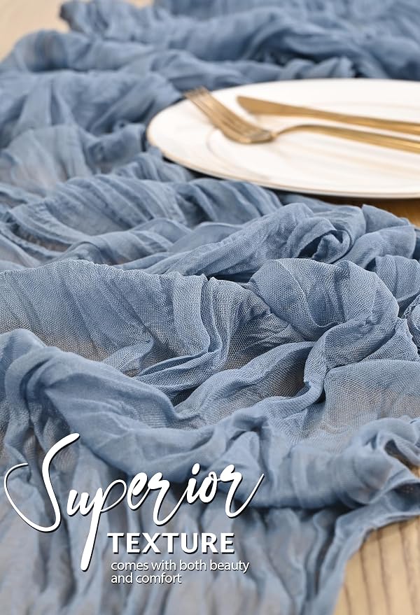 18 Pack Cheesecloth Table Runner 10FT Dusty Blue Table Runner Boho Gauze Cheese Cloth Table Runners Long Rustic Sheer Table Decorations for Wedding Party Baby Bridal Shower Birthday Holiday Home