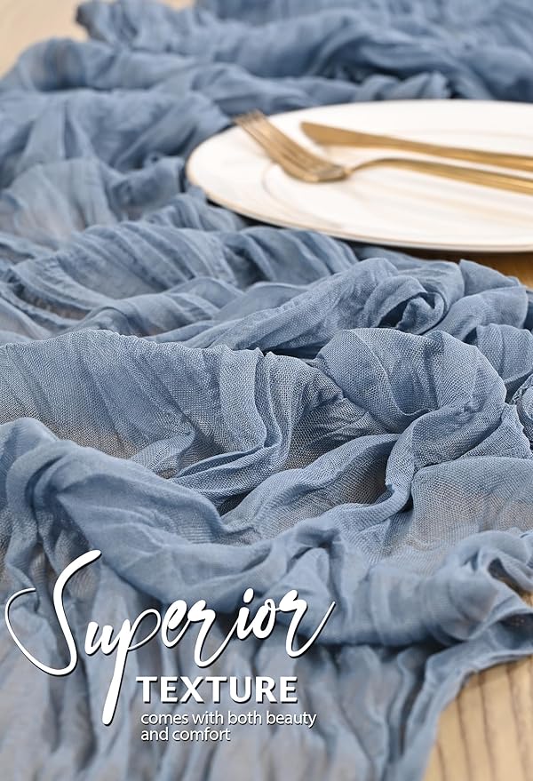 2 Pack Cheesecloth Table Runner 10FT Dusty Blue Table Runner Boho Gauze Cheese Cloth Table Runners Long Rustic Sheer Table Decorations for Wedding Party Baby Bridal Shower Birthday Holiday Home