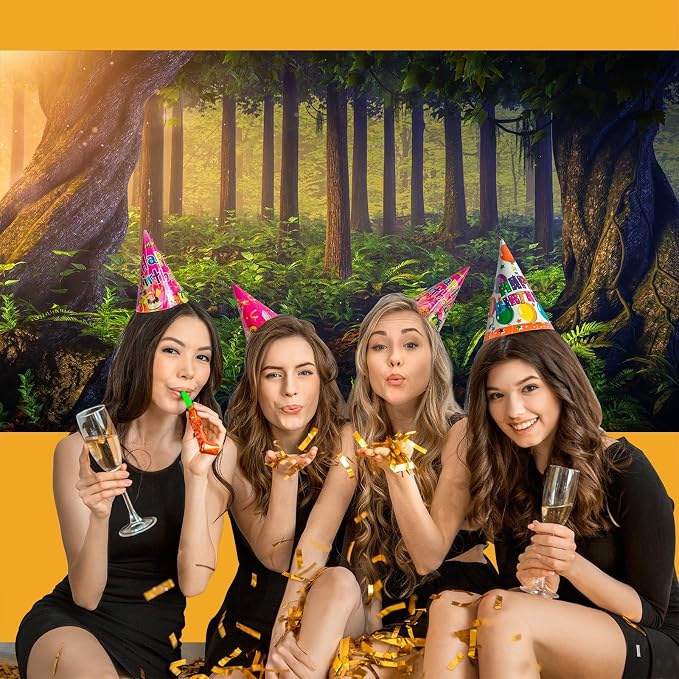 Magical Fantasy Forest Photography Background Jungle Safari Theme Party Backdrop Green Trees Sunlight Backdrop Enchanted Forest Theme Baby Shower Adult Photo Studio Props Backdrops 20x10ft