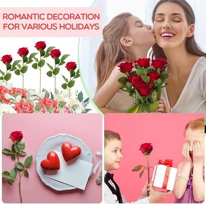 Hotop 120 Pcs Roses Artificial Flowers in Bulk,Long Stem Artificial Flower Bouquet,Silk Real Lifelike Fake Rose for Wedding Party Table Centerpieces Decor Valentines Gifts(Wine Red)