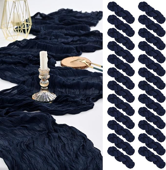 24 Pack Navy Blue Cheesecloth Table Runner,10FT Gauze Boho Long Cheesecloth Table Runners 20x120inch Rustic Cheese Cloth Table Runner for Wedding Party Bridal Shower,Table Decorations