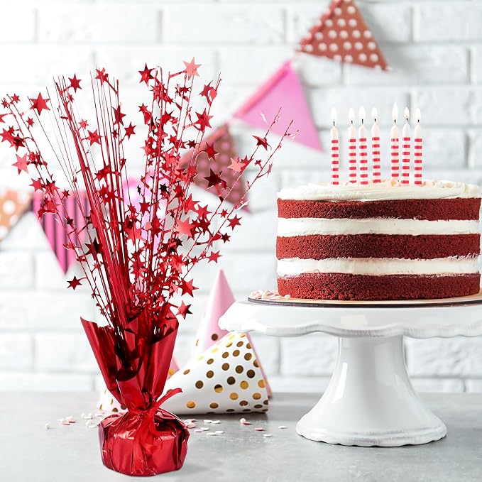 Crowye 18 Pcs Foil Spray Centerpiece Table Decoration Party Star Burst Metallic Graduation Table Centerpieces for Spring Party Birthday Season Wedding Holiday(Red)