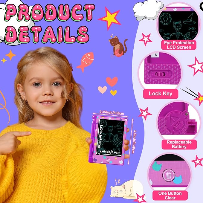 Nezyo 12 Pack Cat House Party Favors Mini LCD Writing Tablet for Kids 4.6 Inch Doodle Board Drawing Tablet Erasable Reusable Electronic Drawing Pads for Cat Party Decor Birthday Supplies