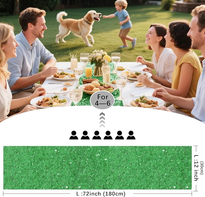 10 Packs 12 x 72 inches Grass Green Sequin Table Runner, Glitter Runner for Birthday Party Supplies Wedding Holiday Celebration Baby Shower Engagement Anniversary Decor
