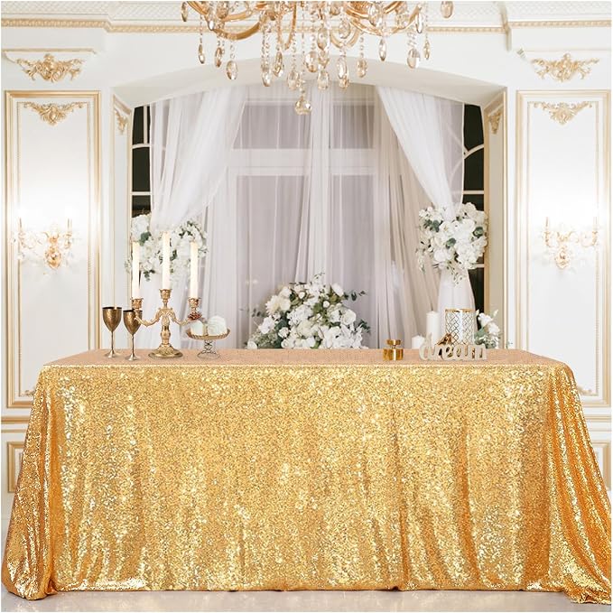 B-COOL Gold Sequin Tablecloth Party Glitter Tablecloth Sparkly Table Cloth 60x102 Inches Rectangle Classy Elegant Tablecloth for Christmas Halloween Theme Parties Table Decorations