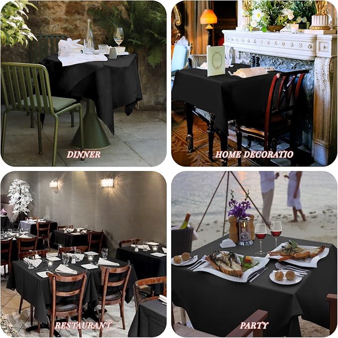 8 Pack Black Square Tablecloth 52 x 52 Inch Square Table Cloth,Wrinkle Resistant Washable Polyester Fabric Table Clothes Small Black Tablecloth for Wedding Dining Parties Restaurant Card Table