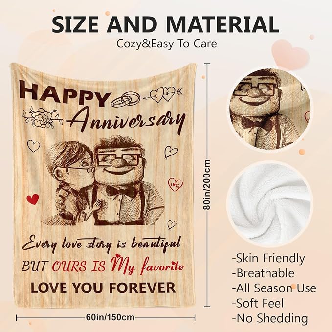 Anniversary Romantic Gifts for Men Women - Anniversary Wedding Gifts for Her Him Couple - Happy Anniversary Decorations for Husband Wife Girlfriend Boyfriend - Anniversary Blanket 60"x80"