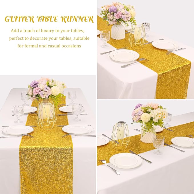 6 Pack Sequin Table Runner 12" x 108" Sparkle Table Runner Sequin Runners for Baby Bridal Shower Wedding Birthday Party Table Decor (Gold)