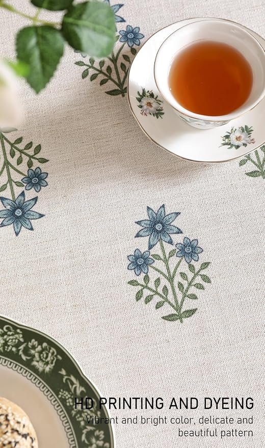 ISAENNE Designer French Linen Round Tablecloth,Diameter 55"-Mosella F | Vintage Elegant Table Cloth for Round Table,Floral Pattern,Durable,Heavyweight,Dining Room,Kitchen,Thanksgiving,Decor