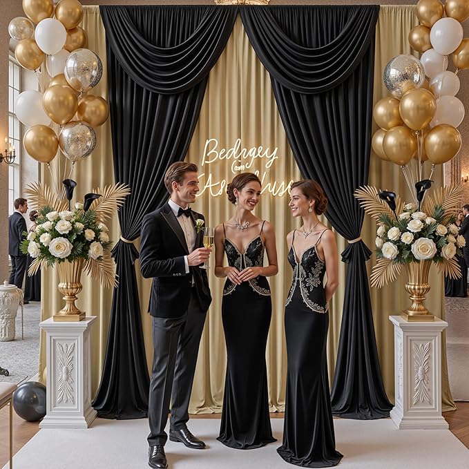 20x10ft Champagne Backdrop Curtains for Parties, 4 Panels 5x10ft Wrinkle-Free Polyester Background Curtains for Wedding, Birthday, Baby Shower,Graduation, Decorations