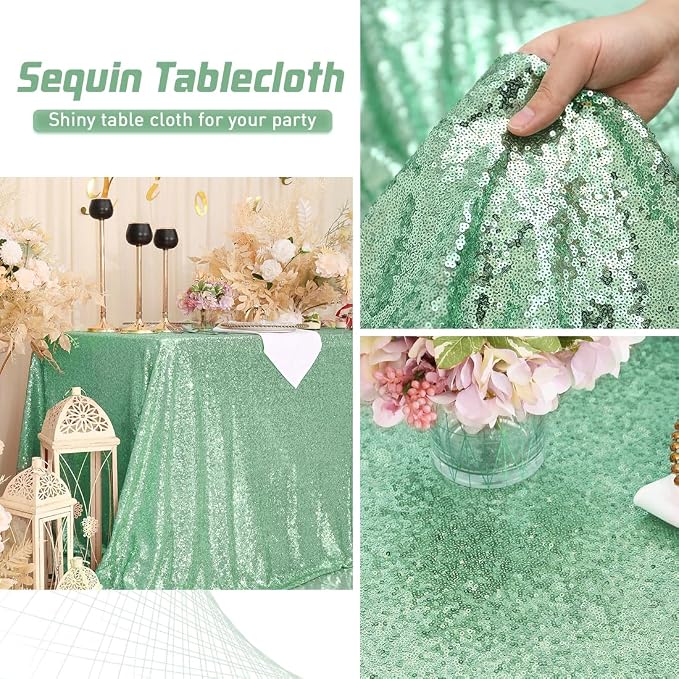 Eternal Beauty Mint Green Tablecloth, 60x102 Inch Square Rectangle Table Cover for Cake Dessert Exhibition Party Birthday Events