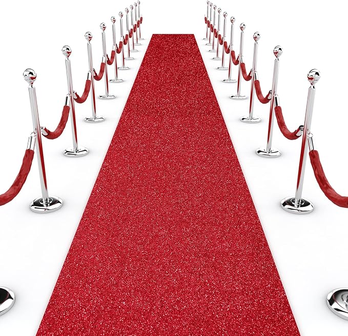 Shihanee Sequin Aisle Runner for Wedding Glitter Rug with Carpet Tape Sparkly Prom Outdoor Floor Birthday Carpet Runner for Ceremony Event Graduation Party(4 x 15 ft,Red)