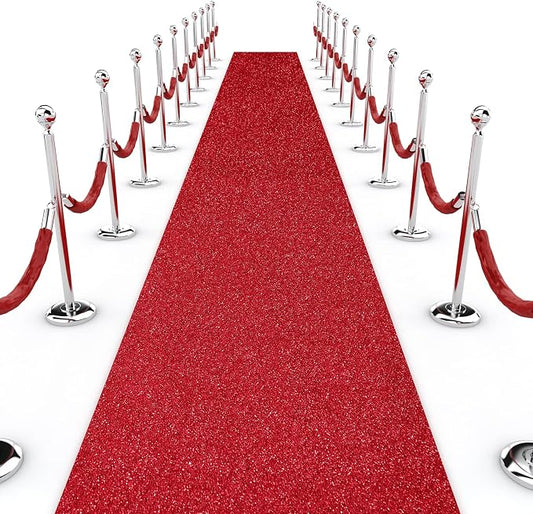 Shihanee Sequin Aisle Runner for Wedding Glitter Rug with Carpet Tape Sparkly Prom Outdoor Floor Birthday Carpet Runner for Ceremony Event Graduation Party(4 x 15 ft,Red)