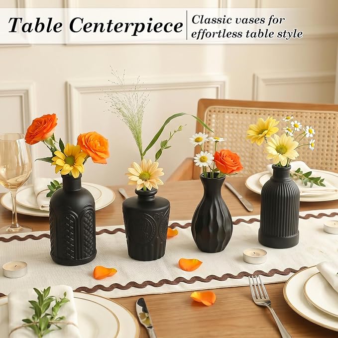 TBWIND 24PCS Black Glass Bud Vases Set, Small Vintage Flower Vases for Centerpieces, Mini Rustic Vases for Wedding Table Decor, Home, Shelves, Windowsills & Floral Arrangements