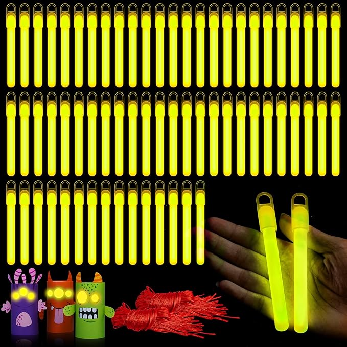 Lewtemi 50 Pack 4" Yellow Glow Sticks Bulk, Glow in The Dark Party Supplies Birthday Holidays Party Favors Accessory Game Prizes or Treats
