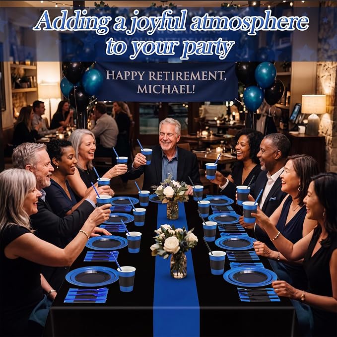 Funnymoom 452 Pcs Royal Blue and Black Party Supplies for 50 Guest, Blue and Black Paper Plates Cups Napkins Tablecloth Cutlery Straw Tableware Set for Graduation Birthday Wedding Party Decoration