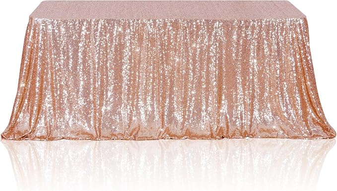 Poise3EHome Rose Gold Sequin Tablecloth 50×72 Inch Rectangle Table Cover Overlay for Birthday Wedding Party Holiday Baby Shower Christmas Decoration