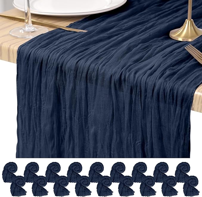 18 Pack Cheesecloth Table Runner Navy Blue 10Ft Rustic Boho Gauze Table Runner Romantic Long Sheer Fabric Cheesecloth Table Runner for Wedding Festival Birthday Anniversary Dinner Outdoor Events