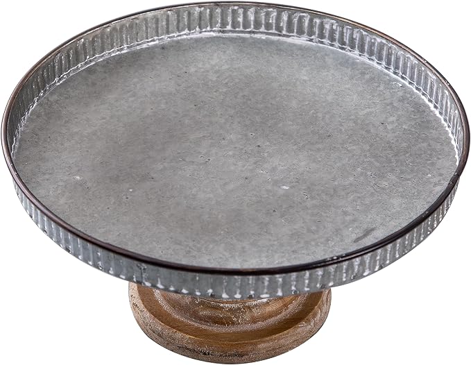 SOFE Rustic Galvanized Metal Cake Stand, Cupcake Stand Rustic Round Dessert, Appetizer Display Riser Stand with Wood Base Table Centerpiece for Wedding, Birthday, Party, Dining Room Kitchen Supplies
