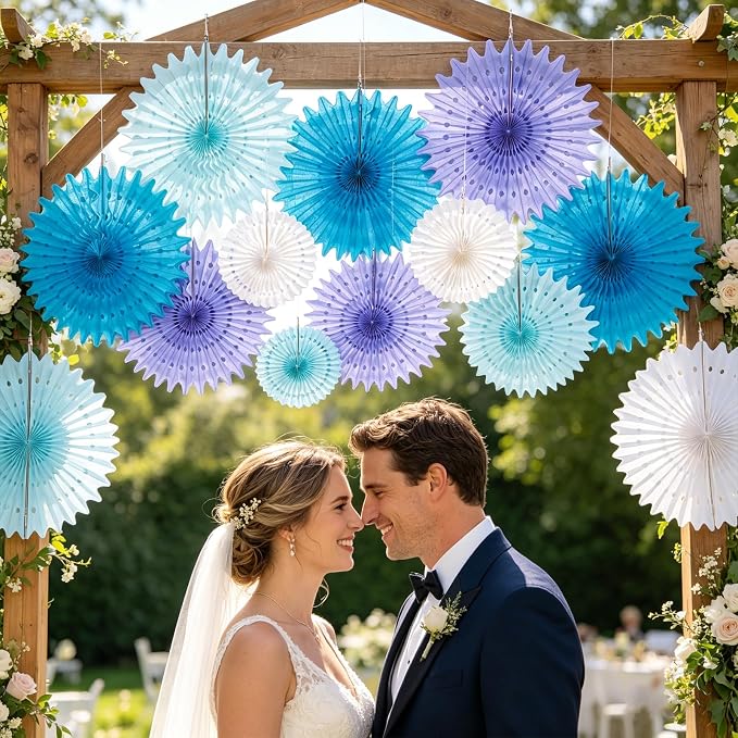 SUNBEAUTY Pack of 11 Purple Lavender Blue Hanging Honeycomb Paper Fans Decoration Mermaid Theme Tissue Paper Fan Garland for Baby Shower Girl Kid Birthday Under The Sea Wedding Party Supplies