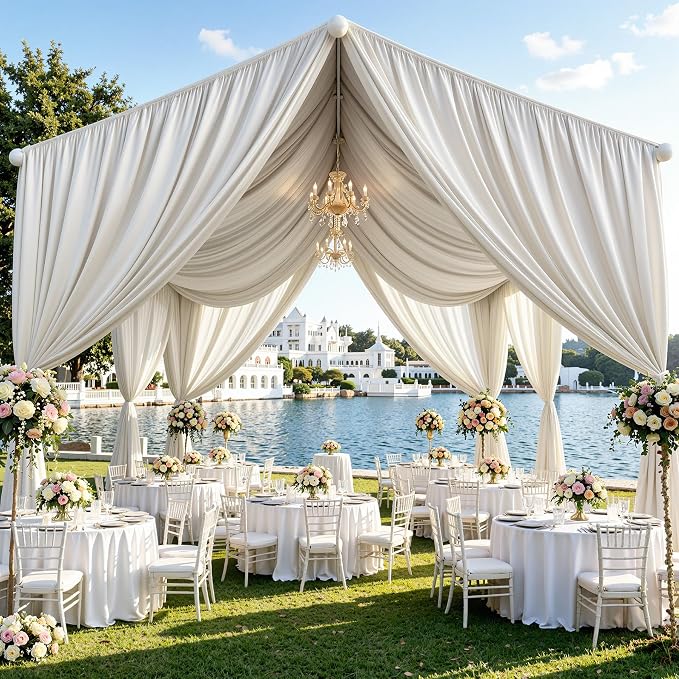 50x20ft Light Beige Ceiling Drapes, 10 Panels 20ft Height Wrinkle-Free Tent Draping Curtains for Wedding Party Tent Canopy Arch Backdrop Decorations